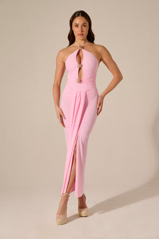Gonna Midi Con Drappeggio Rosa