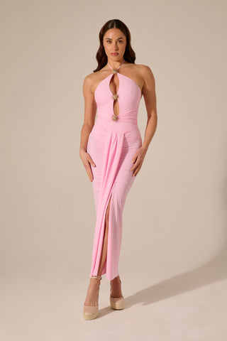 Gonna Midi Con Drappeggio Rosa