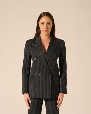 Giacca gessata Blu navy