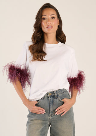 T-shirt Spalline Bianca Piuma Vino