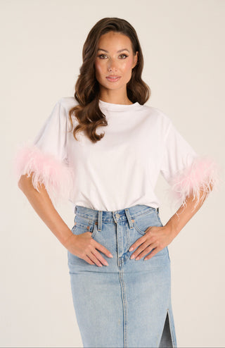 T-shirt Spalline Bianca Piuma Rosa Confetto