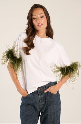T-shirt Spalline Bianca Piuma Bosco