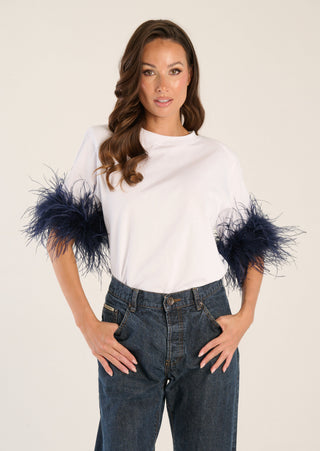 T-shirt Spalline Bianca Piuma Blue