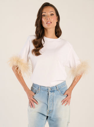 T-shirt Spalline Bianca Piuma Beige