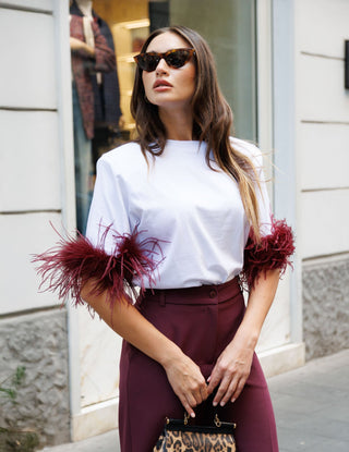 T-shirt Spalline Bianca Piuma Vino
