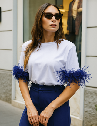 T-shirt Spalline Bianca Piuma Blue