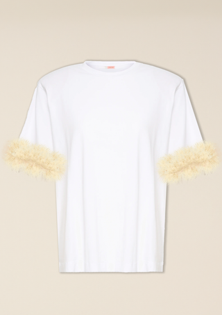 T shirt Spalline Bianca con Piuma Beije