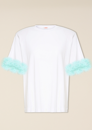 T shirt Spalline Bianca con Piuma Tiffany