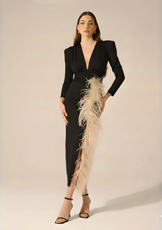 Abito Fallon Nero Long feather