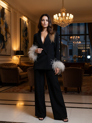 Tailleur Andy Nero piume su maniche